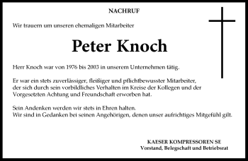 Traueranzeige von Peter Knoch von Neue Presse Coburg