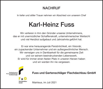 Traueranzeige von Karl-Heinz Fuss von Neue Presse Coburg