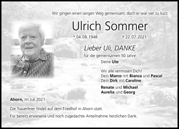 Traueranzeige von Ulrich Sommer von Neue Presse Coburg