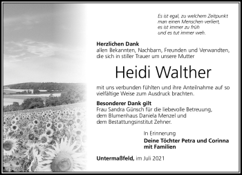 Traueranzeige von Heidi Walther von Südthüringer Presse