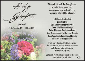 Traueranzeige von Helga Göpfert von Südthüringer Presse
