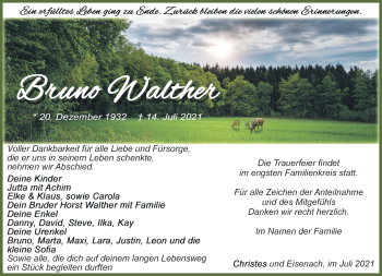 Traueranzeige von Bruno Walther von Südthüringer Presse