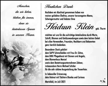 Traueranzeige von Heidrun Klein von Südthüringer Presse