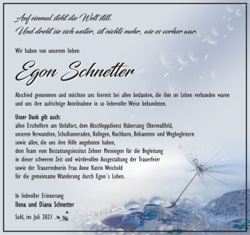Traueranzeige von Egon Schnetter von Südthüringer Presse