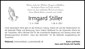 Traueranzeige von Irmgard Stiller von Neue Presse Coburg