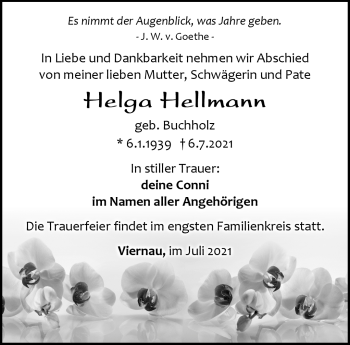 Traueranzeige von Helga Hellmann von Südthüringer Presse