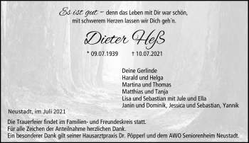 Traueranzeige von Dieter Heß von Neue Presse Coburg