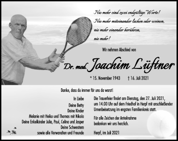 Traueranzeige von Dr.Joachim Lüftner von Südthüringer Presse