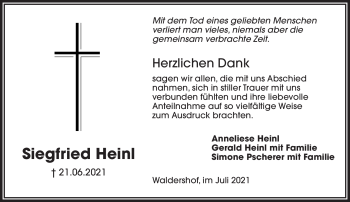 Traueranzeige von Siegfried Heinl von Frankenpost