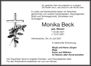 Traueranzeige von Monika Beck von Frankenpost
