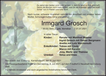 Traueranzeige von Irmgard Grosch von Neue Presse Coburg