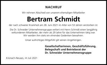 Traueranzeige von Bertram Schmidt von Neue Presse Coburg