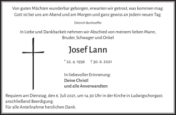 Traueranzeige von Josef Lann von Frankenpost