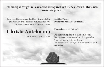 Traueranzeige von Christa Antelmann von Neue Presse Coburg