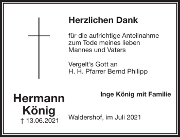 Traueranzeige von Hermann König von Frankenpost