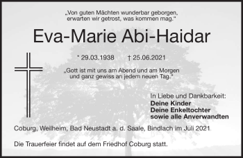 Traueranzeige von Eva-Marie Abi-Haidar von Neue Presse Coburg