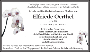 Traueranzeige von Elfriede Oerthel von Frankenpost