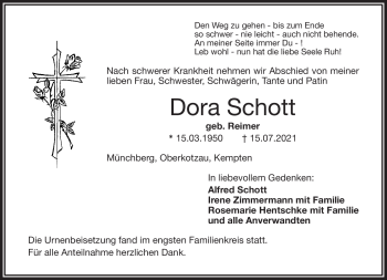 Traueranzeige von Dora Schott von Frankenpost