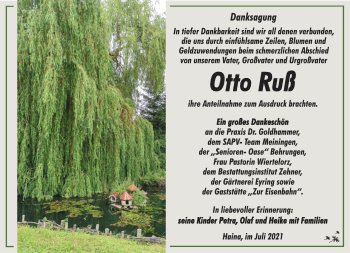Traueranzeige von Otto Ruß von Südthüringer Presse