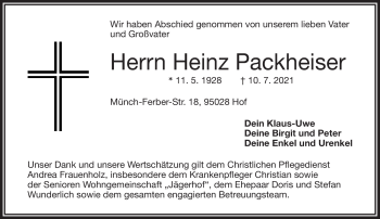 Traueranzeige von Heinz Packheiser von Frankenpost