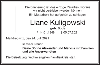 Traueranzeige von Liane Kuligowski von Frankenpost