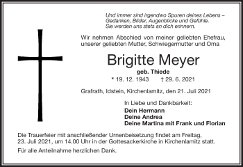 Traueranzeige von Brigitte Meyer von Frankenpost