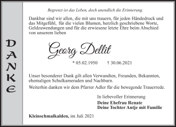 Traueranzeige von Georg Dellit von Südthüringer Presse