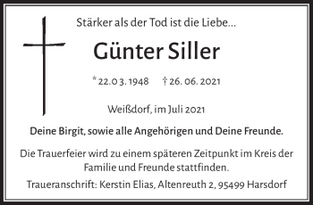 Traueranzeige von Günter Siller von Frankenpost