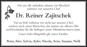 Traueranzeige von Reiner Zajitschek von Frankenpost