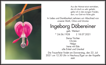 Traueranzeige von Ingeborg Döbereiner von Frankenpost