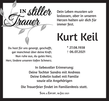 Traueranzeige von Kurt Keil von Südthüringer Presse