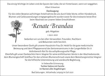 Traueranzeige von Renate Brandau von Südthüringer Presse