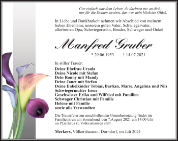 Traueranzeige von Manfred Gruber von Südthüringer Presse