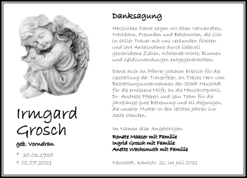 Traueranzeige von Irmgard Grosch von Neue Presse Coburg