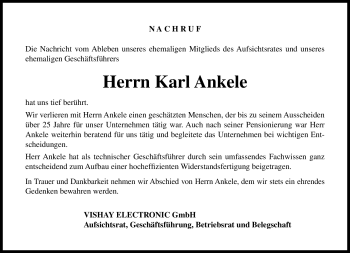 Traueranzeige von Karl Ankele von Frankenpost