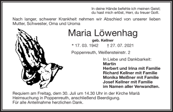 Traueranzeige von Maria Löwenhag von Frankenpost