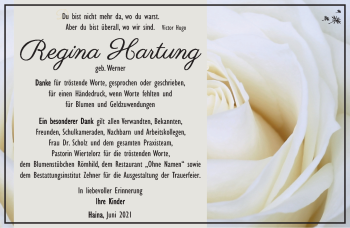 Traueranzeige von Regina Hartung von Südthüringer Presse