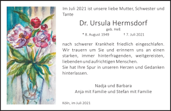 Traueranzeige von Ursula Hermsdorf von Südthüringer Presse