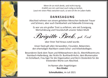 Traueranzeige von Birgitte Beck von Südthüringer Presse