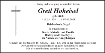 Traueranzeige von Gretl Hoheisel von Frankenpost