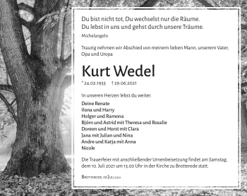Traueranzeige von Kurt Wedel von Südthüringer Presse