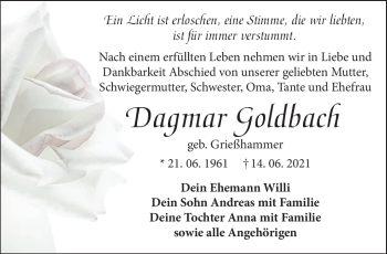 Traueranzeige von Dagmar Goldbch von Frankenpost
