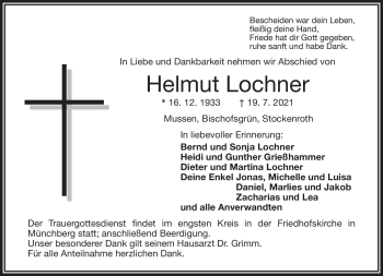 Traueranzeige von Helmut Lochner von Frankenpost