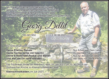 Traueranzeige von Georg Dellit von Südthüringer Presse