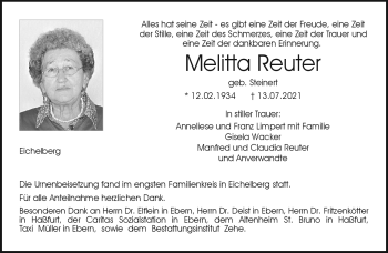 Traueranzeige von Melitta Reuter von Neue Presse Coburg