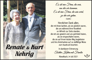 Traueranzeige von Renate Nehrig von Südthüringer Presse