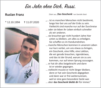 Traueranzeige von Ruslan (Russi)  Franz von Frankenpost