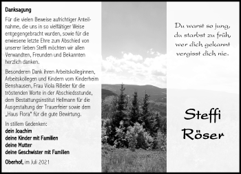 Traueranzeige von Steffi Röser von Südthüringer Presse