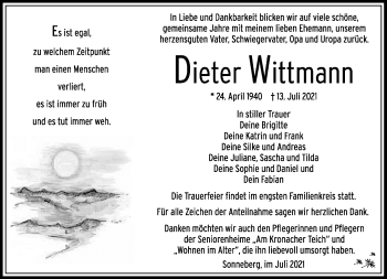 Traueranzeige von Dieter Wittmann von Südthüringer Presse