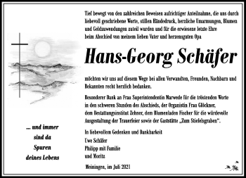 Traueranzeige von Hans-Georg Schäfer von Südthüringer Presse